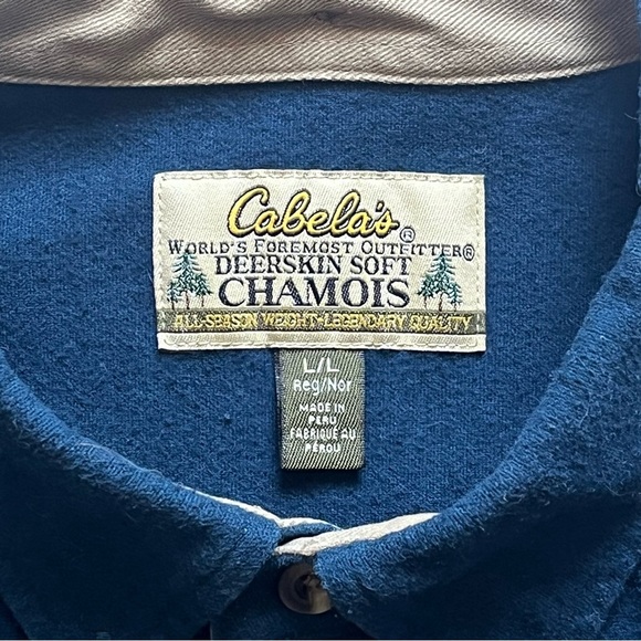 Cabelas Mens Deerskin Chamois Button Up Shirt Size L Blue Country Southwestern - Picture 2 of 7